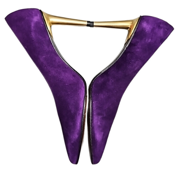 Stuart Weitzman Purple Suede Goldtone Stiletto Heel Pumps Size 7 1/2 M - Picture 5 of 15